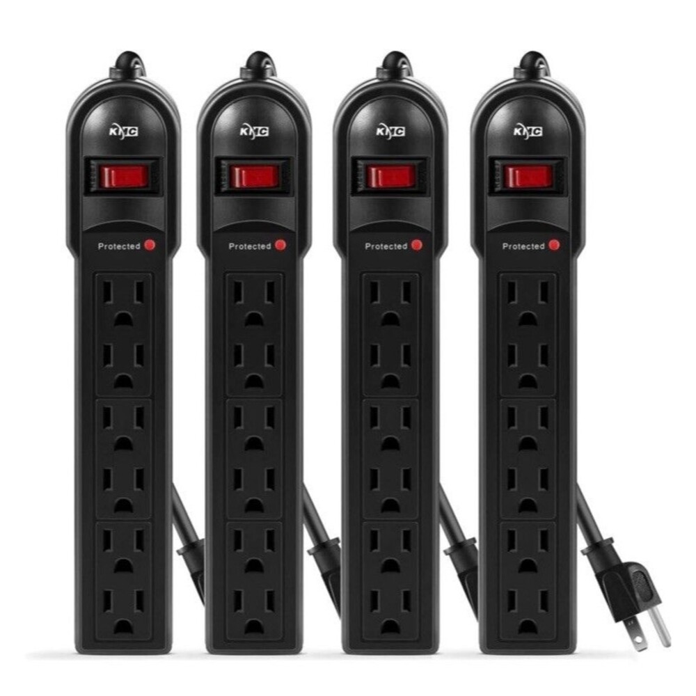 6-Outlet Surge Protector Power Strip 4-Pack, Overload Protection, 2-Foot Cord, 6